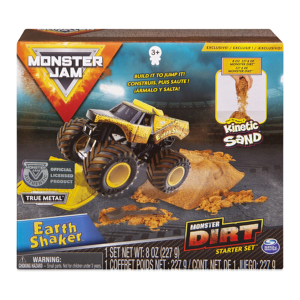 Monster Jam  Earth Shaker Monster Dirt Starter Set  Featuring 8oz of Monster Dirt and Official 1:64 Scale Die-Cast Monster Jam Truck Kids Toys for Boy