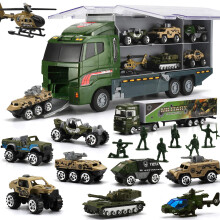 26 Delar Militärlastbil med Soldater Set(2 i 1), Mini Die-cast Stridsbil i Transportlastbil
