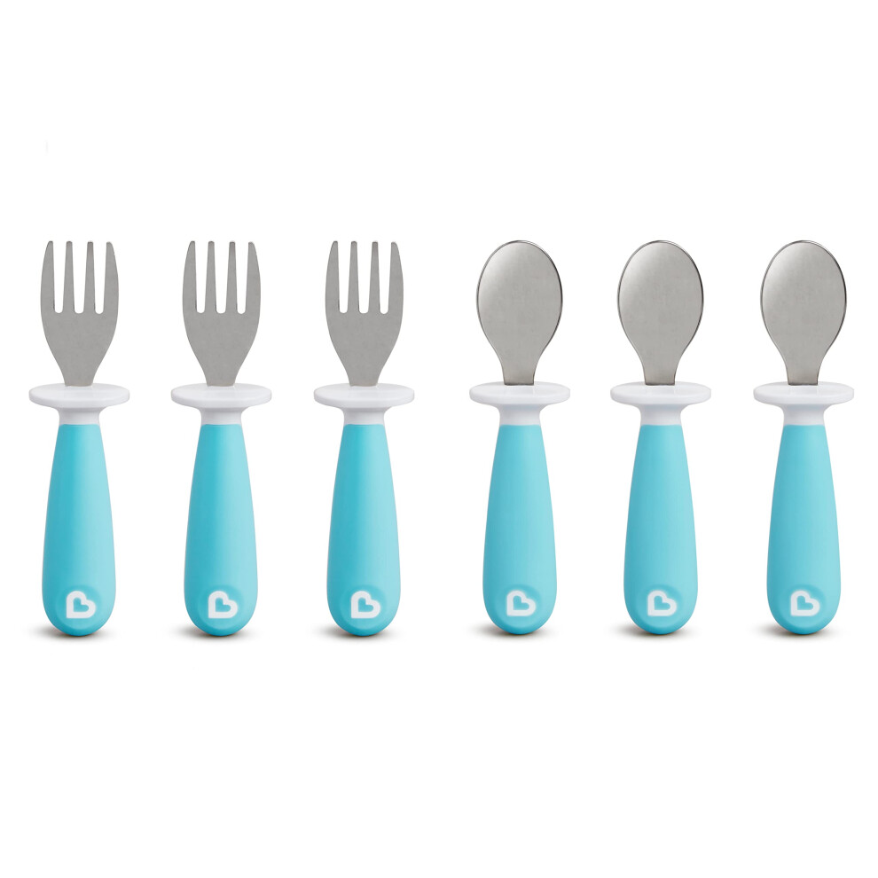 Munchkin Raise Toddler Fork and Spoon Utensil Set  Rest Keeps Tip Off Table  BPA Free  6 Pack  Blue