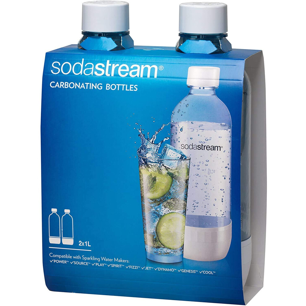 Sodastream 1l Carbonating Bottles- clear/white Rounds (Twin Pack)