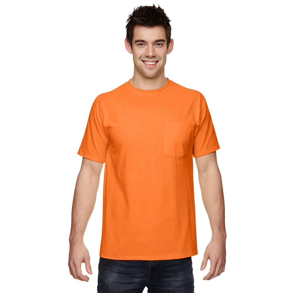 Fruit of the Loom Adult 5 oz. HD Cotton Pocket T-Shirt 2XL SAFETY ORANGE