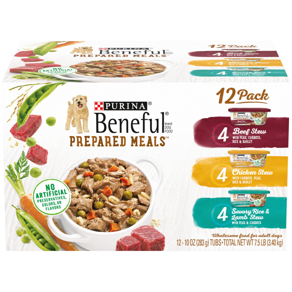 Purina Beneful Gravy Wet Dog Food Variety Pack  Prepared Meals Stew - (12) 10 oz. Tubs