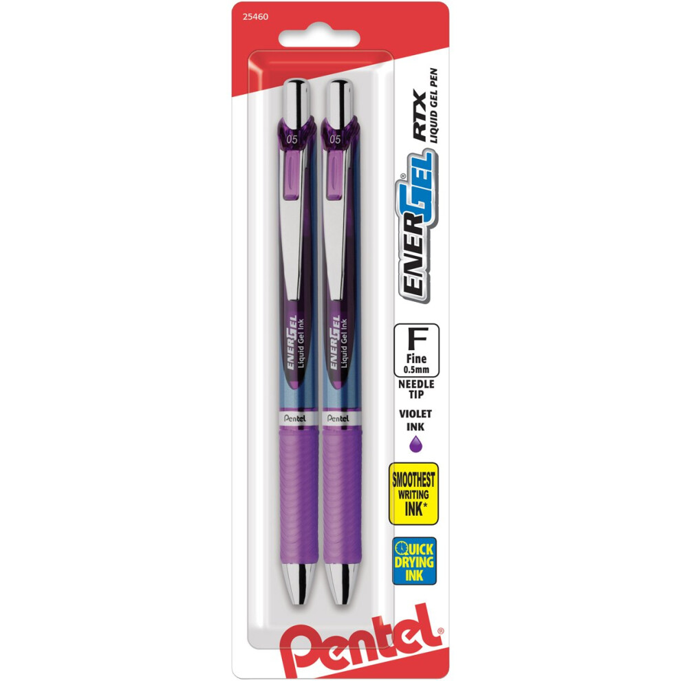 Pentel Gel Ink Pen  EnerGel RTX Retractable Gel Pen  0.5mm  Fine Point  Needle Tip  Violet Ink (BLN75BP2V)