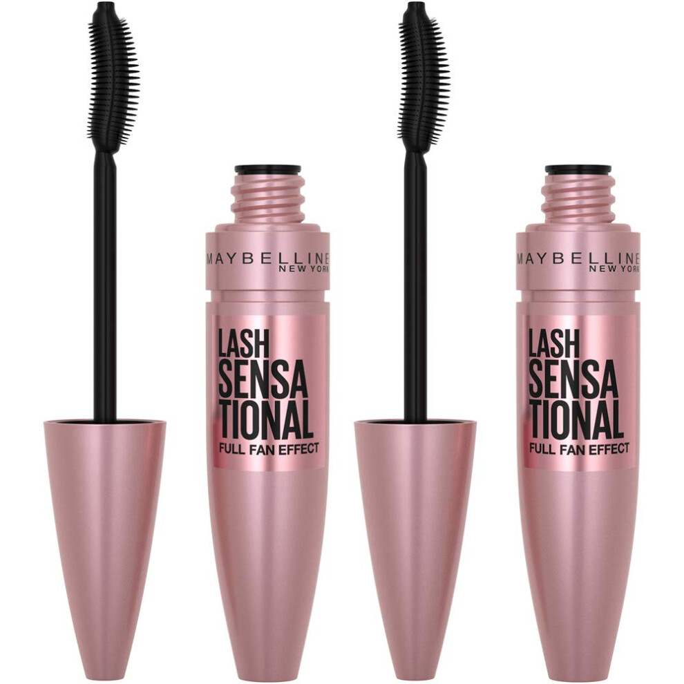 Maybelline Lash Sensational Washable Mascara  Lengthening and Volumizing for a Full Fan Effect  Blackest Black  2 Count