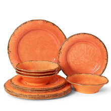 LEHAHA 12 Piece Crackle Lightweight Melamine Dinnerware Set-Service for 4  break-resistant and Durable Rustic Plates and Bowls Dishware Sets Perfect f