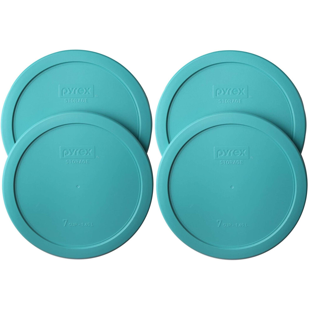 Pyrex 7402-PC 7-Cup Turquoise Plastic Food Storage Lid  Made in USA - 4 Pack