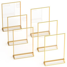 Dasher Products Gold Picture Frames Double Sided - 6 Pack - 4x6 Acrylic Gold Table Number Holders Clear Easel Table Stands for Signs Gold Frames for
