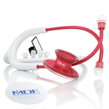 MDF Acoustica Lightweight Stethoscope for Doctors Nurses Students Home Health Use Adult Dual Head White Tube Red Chestpiece-Headset MDF747XPR2