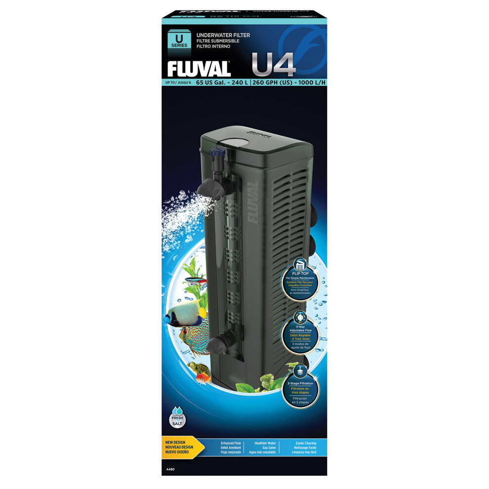 Fluval U4 Underwater Filter, Freshwater And Saltwater Aquarium Filter, A480, Black