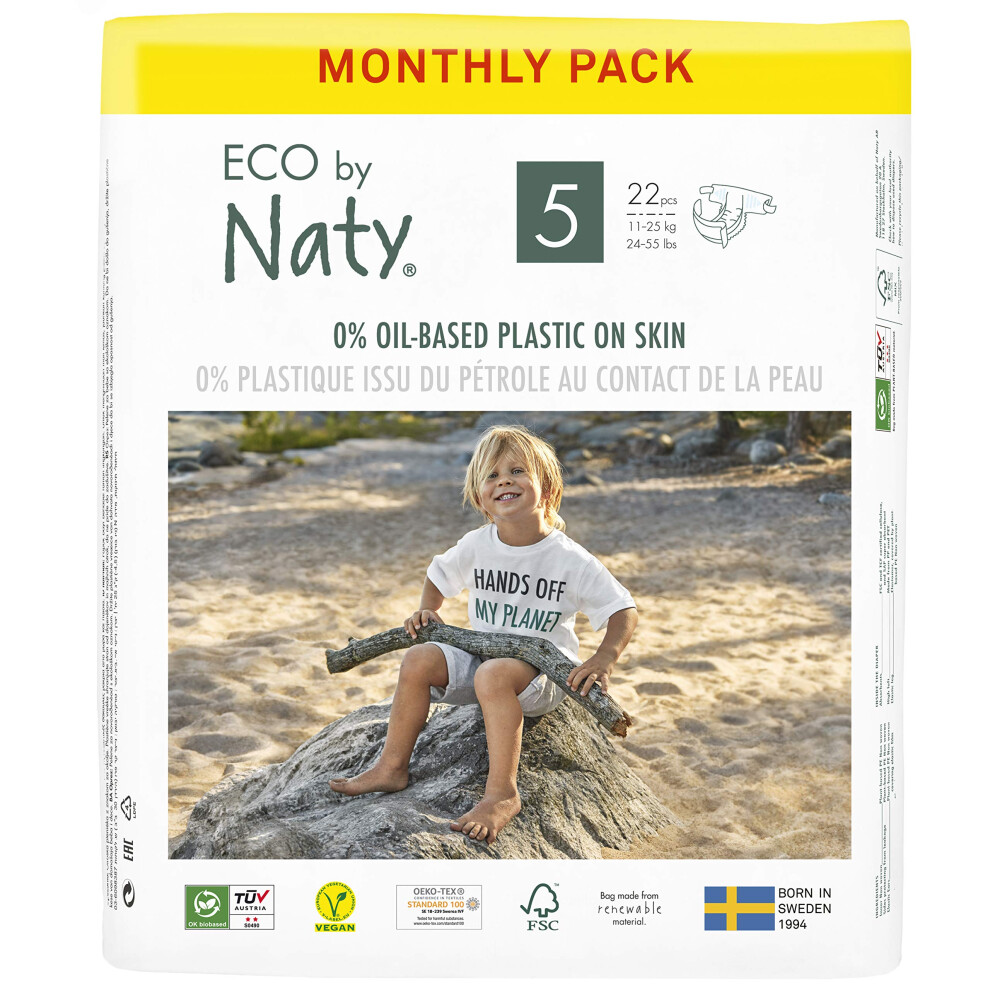 Baby Diapers - Plant-Based Eco-Friendly Diapers Great For Baby Sensitive Skin And Helps Prevent Leaking (Size 5 132 Count) Eco By Naty