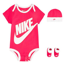Nike Baby Muts, Romper en Slofjes 3-delige Cadeauset, Roze Sportkleding, 0/6M