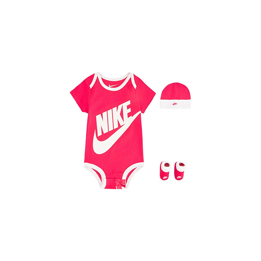Nike Baby Hat, Bodysuit And Booties 3-Piece Gift Box Set, Pink Sportswear, 0/6M