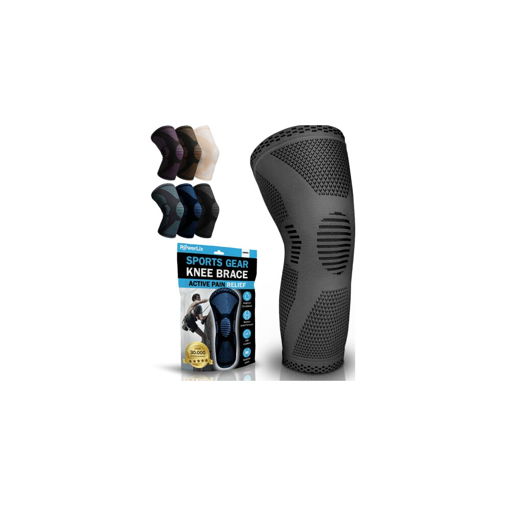 Powerlix Knee Compression Sleeve - Best Knee Brace For Knee Pain For Men & Women - Knee Support For Running, Basketball, Volleyball, Weightlifting, Gy