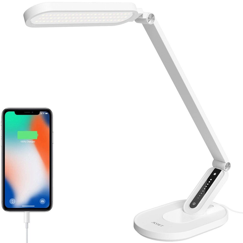 JKSWT LED Desk Lamp for Reading  Eye-caring Natural Light Protects Eyes Dimmable Office Table Lamps with 5 color Modes USB charging Port Touch control