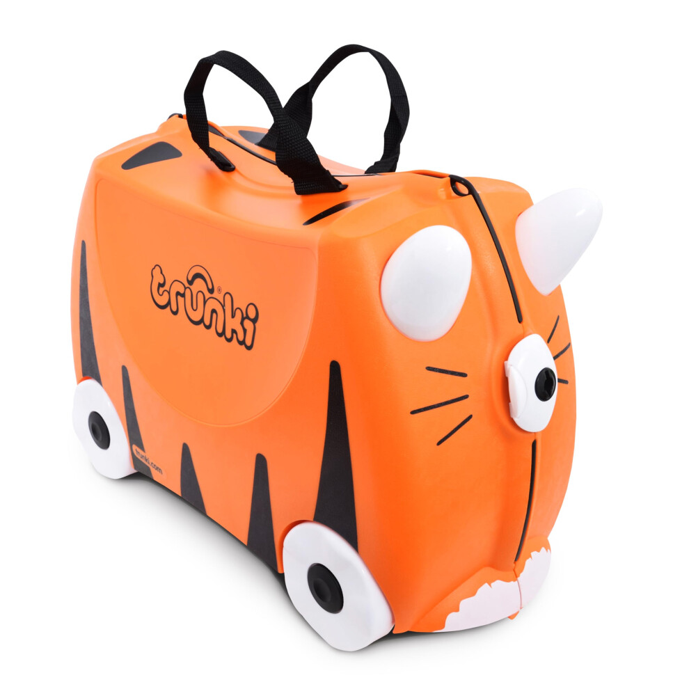 Trunki Ride-On Kids Suitcase  Tow-Along Toddler Luggage  carry-On cute Bag with Wheels  Airplane Travel Essentials: Tipu Tiger Orange