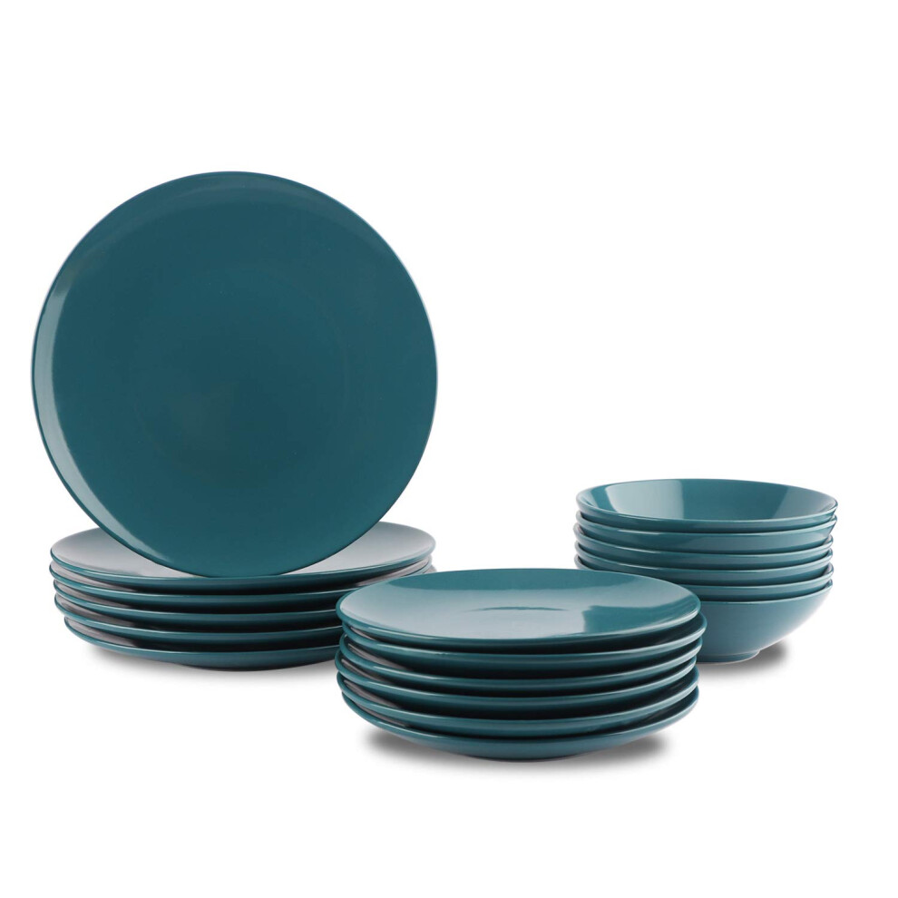 Amazon Basics 18-Piece Stoneware Dinnerware Set - Deep Teal  Service for 6