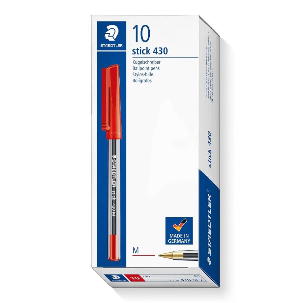 STAEDTLER Stick 430 M-2 Ballpoint Pen Medium - Red (Box of 10)