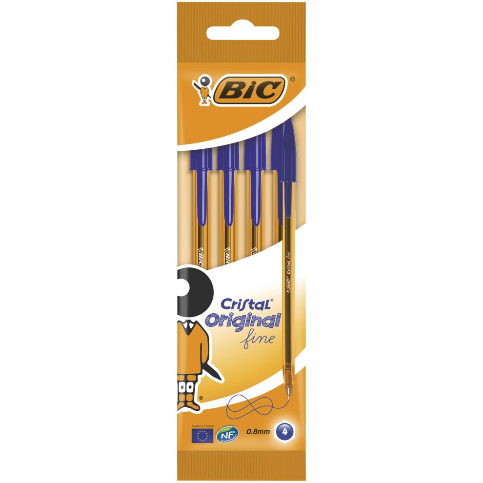 BIc cristal Fine Ballpoint Pen Pack of 4 blue