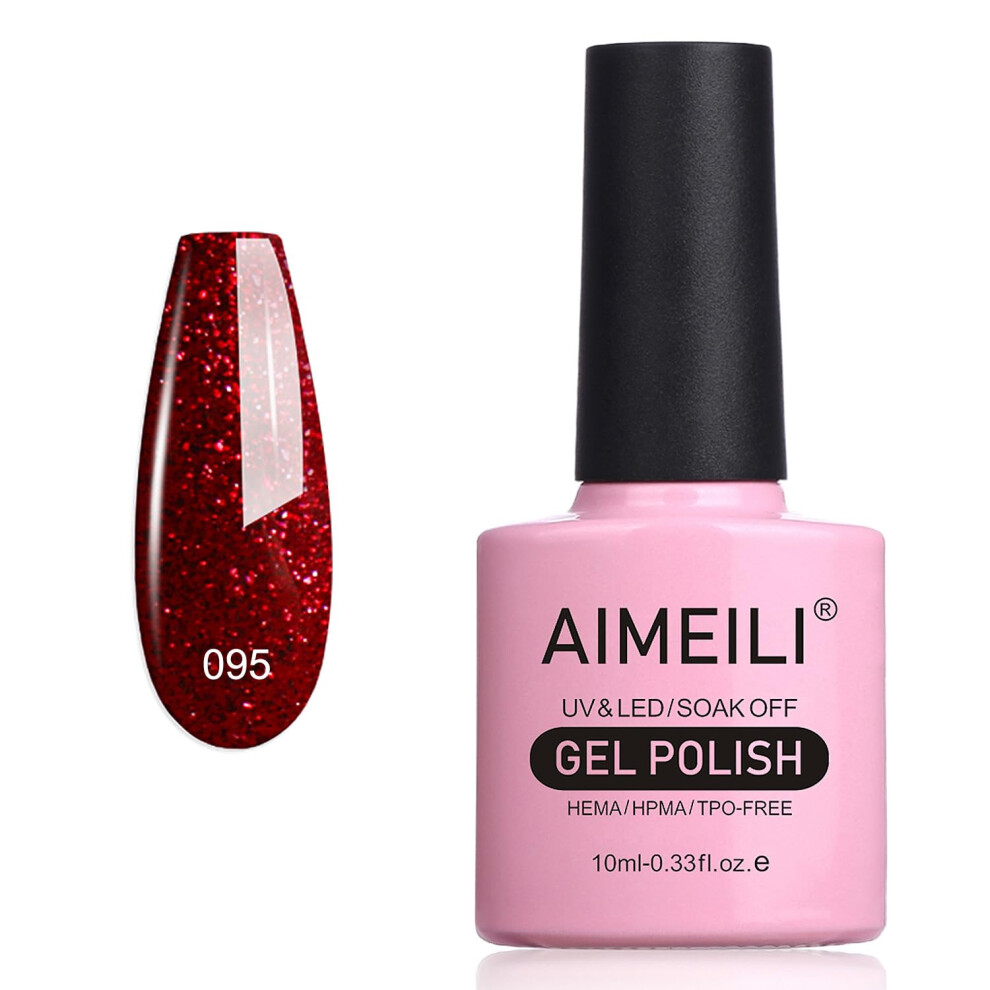 Aimeili Red Soak Off U V Led Glitter Gel Nail Polish - Heart Break (095) 10Ml