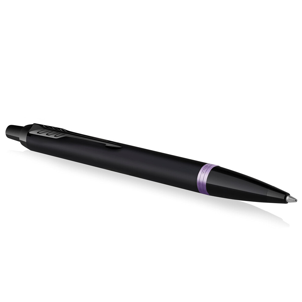 Parker IM Vibrant Rings Ballpoint Pen  Satin Black Lacquer with Amethyst Purple Accents  Medium Point with Blue Ink Refill  gift Box