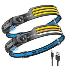 Smiling Shark LED Headlamps 230AWide Angle 3*Multi-color Light Strips 2 Packs Head Lamp Rechargeable with Motion Sensor Waterproof Headlight for camp