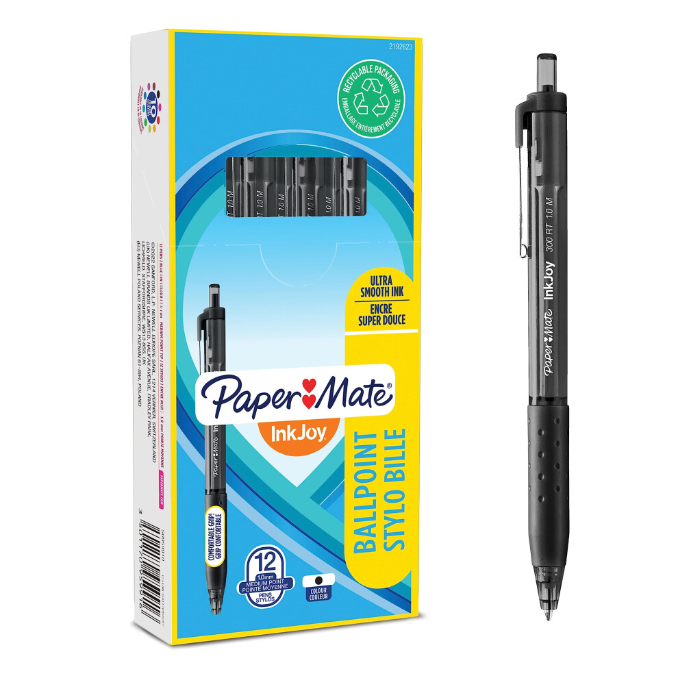 Paper Mate InkJoy 300RT Retractable Ballpoint Pens  Medium Point (10 mm)  Black  12 count