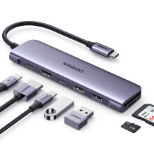 UgREEN Revodok 7 in 1 USB-c Hub with 4K HDMI 100W Power Delivery USB-c & 2 USB-A 5gbps Data Ports SDTF card Reader USB c Dongle for MacBook ProAir