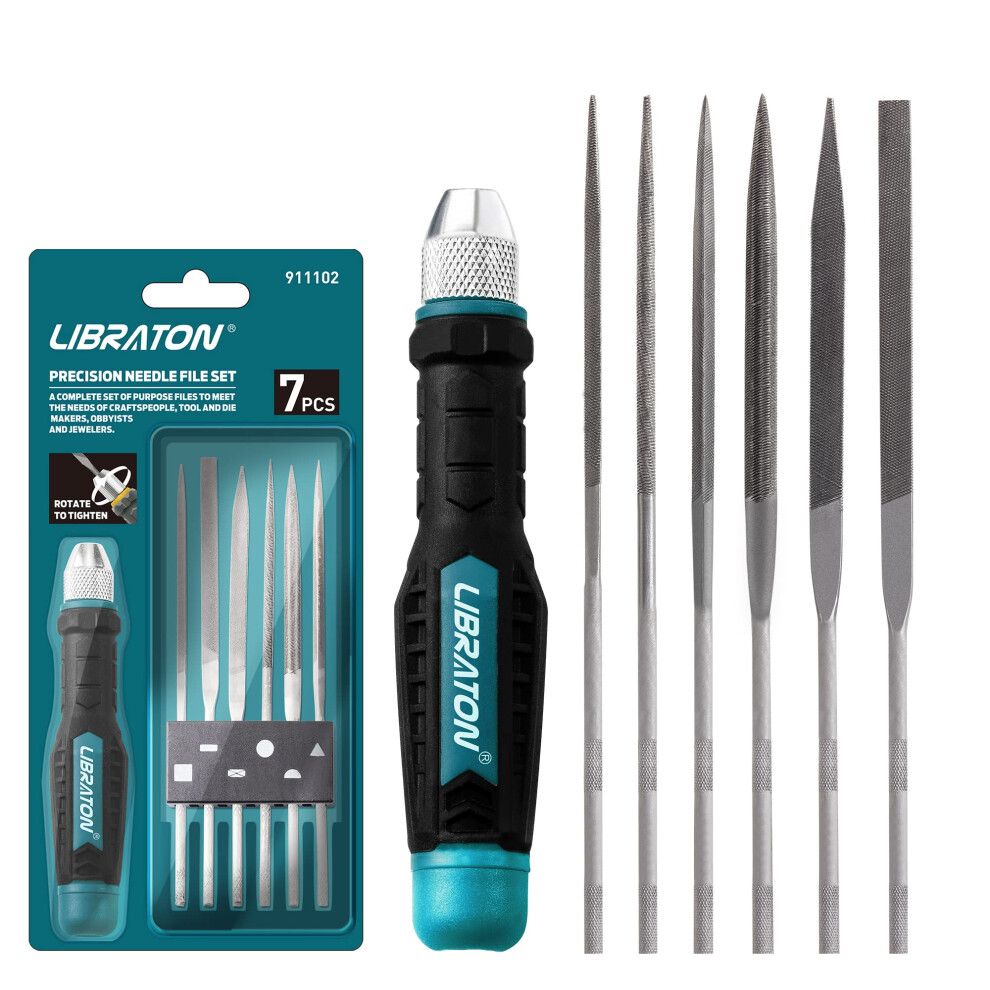 Libraton Needle File Set Interchangeable Small Files Mini Files Wood Files Metal Files Set 6Pcs Steel Files With Handle For Precision Metal File 630808009068