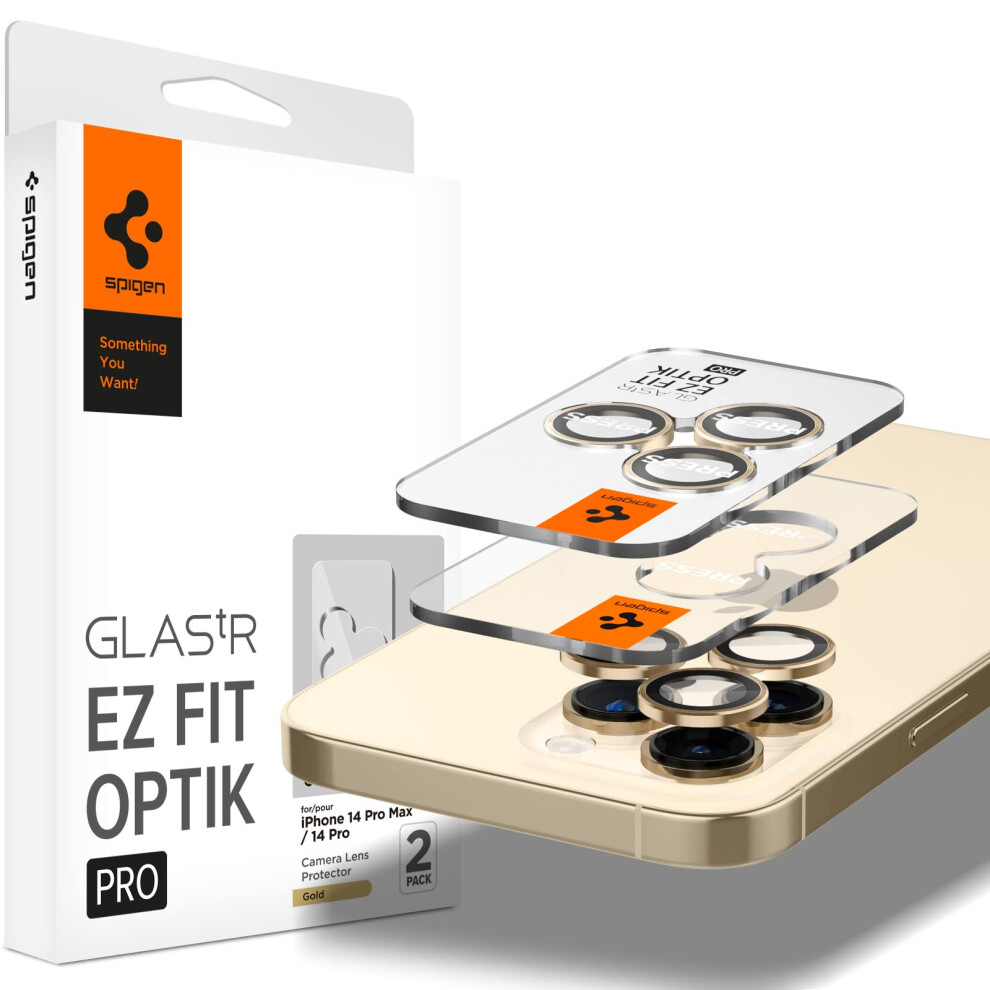 Spigen camera Lens Screen Protector glasTR EZ Fit Optik Pro] Designed for iPhone 14 Pro MaxiPhone 14 Pro case Friendly] - gold 2 Pack]