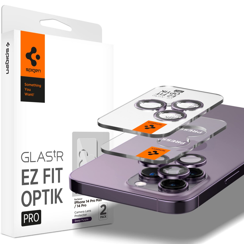 Spigen camera Lens Screen Protector glasTR EZ Fit Optik Pro] Designed for iPhone 14 Pro MaxiPhone 14 Pro case Friendly] - Deep Purple 2 Pack]