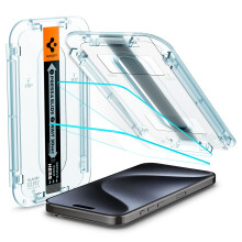 Spigen iPhone 15 Pro Glas.Tr „Ez Fit“ Displayschutzfolie aus gehärtetem Glas, 2er-Pack - Klar