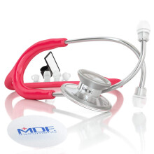 MDF Acoustica Lightweight Stethoscope for Doctors Nurses Students Home Health Use Adult Dual Head Raspberry Tube Silver Chestpiece-Headset MDF
