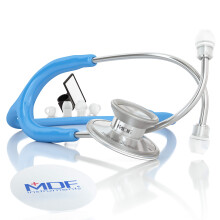 MDF Acoustica Lightweight Stethoscope for Doctors Nurses Students Home Health Use Adult Dual Head Bright Blue Tube Silver Chestpiece-Headset M