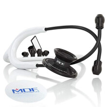 MDF Acoustica Lightweight Stethoscope for Doctors Nurses Students Home Health Use Adult Dual Head White Tube Black Chestpiece-Headset MDF747XP
