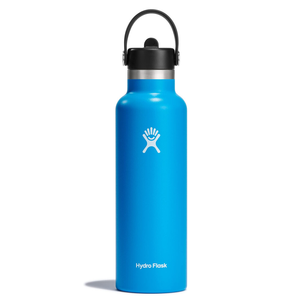 HYDRO FLASK - Water Bottle 621 ml (21 oz) with Flex Straw cap - Vacuum Insulated Stainless Steel Reusable Water Bottle - Leakproof Lid - Hot and cold