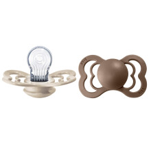 BIBS Pacifiers - Supreme collection BPA-Free Baby Pacifier Made in Denmark Set of 2 VanillaDark Oak color Premium Soothers Size 6-18 Months