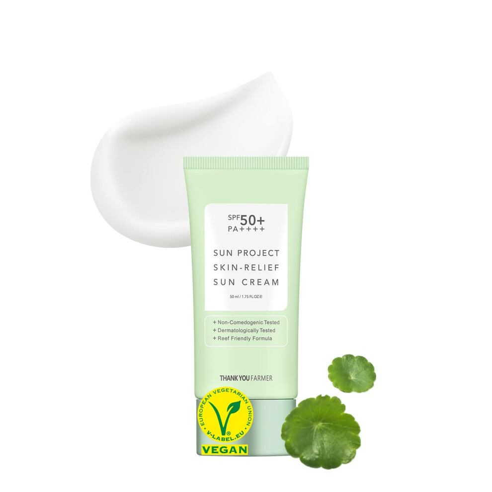 Thankyou Farmer Sun Project Skin Relief Sun Cream Spf50+ Pa++++ 175 Fl Oz - Centella Asiatica Extracts For Soothing Reef Safe Sunscreen Travel Size