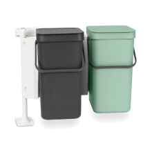 Brabantia Sort & go Built-in cupboard Recycling cans (2 x 32 galDark gray & Jade green) Double Door Mounted Trash Organisers with Handles & Removable