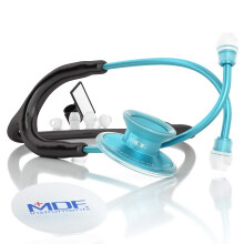 MDF Acoustica Lightweight Stethoscope for Doctors Nurses Students Home Health Use Adult Dual Head Black Tube Aqua Chestpiece-Headset MDF747XPA