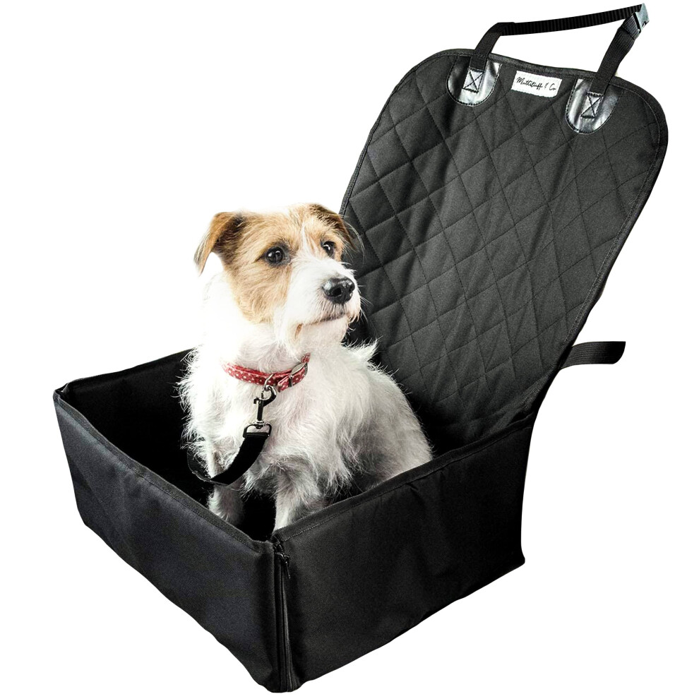 MuttStuff & co Front Seat Dog cover  Waterproof Dog car Seat  Dog Booster Seat with Nonslip car seat covers  Belt and Extra Padding - Ideal Travel Acc