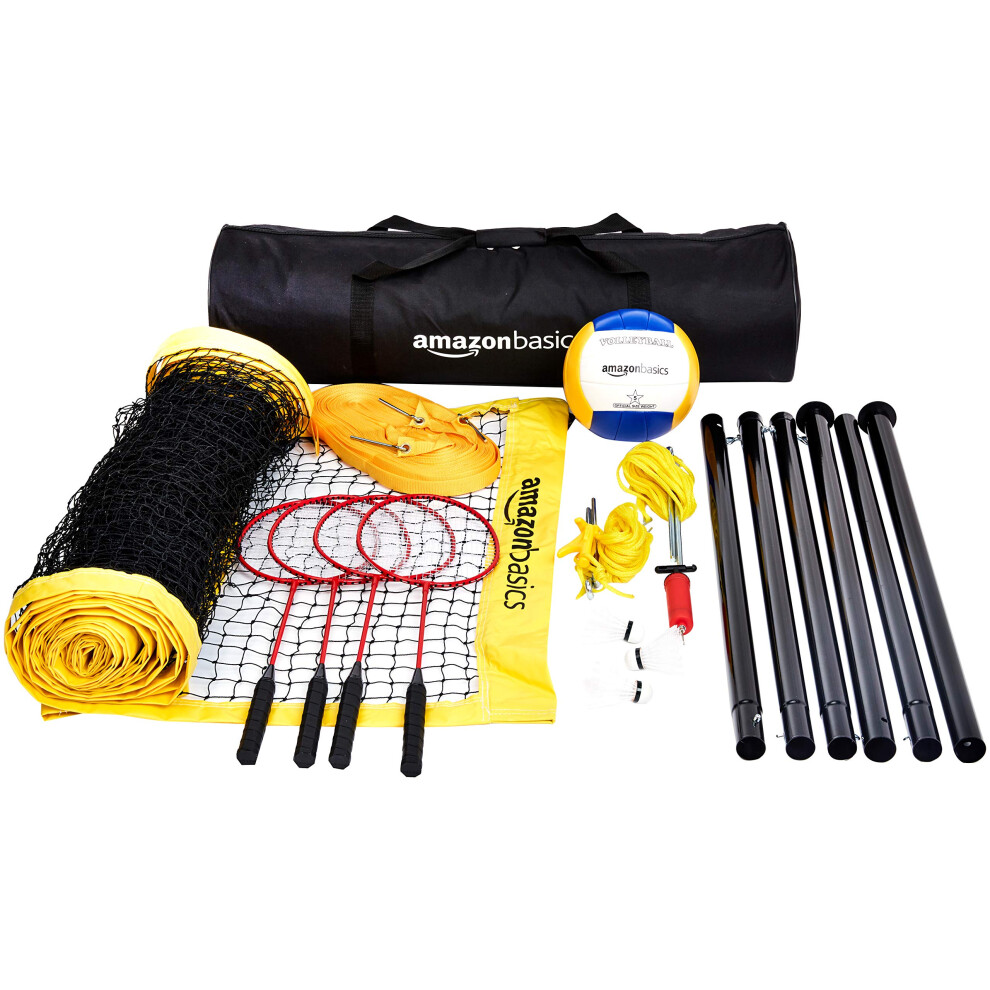 Amazon Basics Outdoor Volleyball and Badminton combo Set with Net