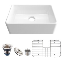 24-Inch Small Farmhouse Ceramic Kitchen Sink  Apron-front Sink with Strainer & Bottom Grids  Laundry Sink