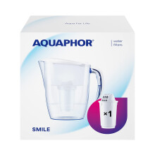 AQUAPHOR Water Filter Jug Smile  Space-Saving  Lightweight Fridge Door fit 2.9L Capacity 1 X A5 350L Filter Included Reduces Limescale Chlorine & Micr