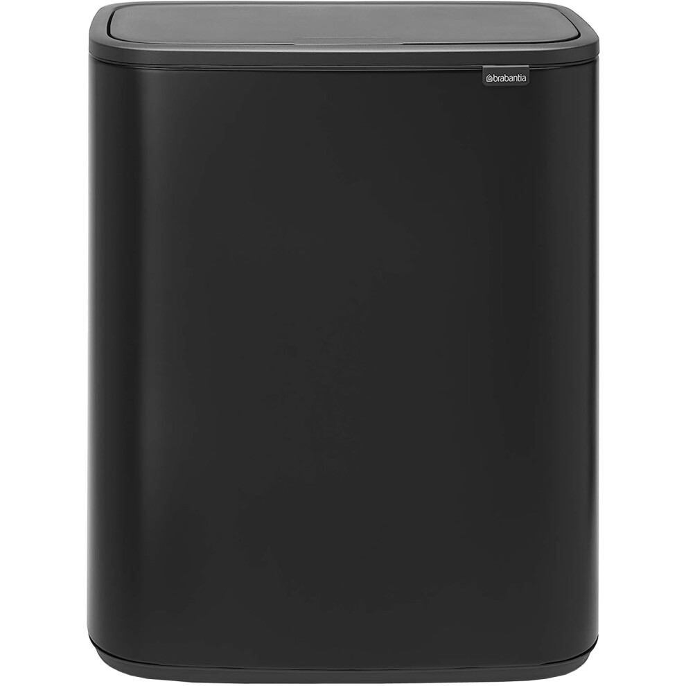 Brabantia Bo Touch Top Trash Can - 1 x 16 Gal Bucket (Matt Black) Soft Open/Close Kitchen Garbage & Recycling Can with Removable Compartment