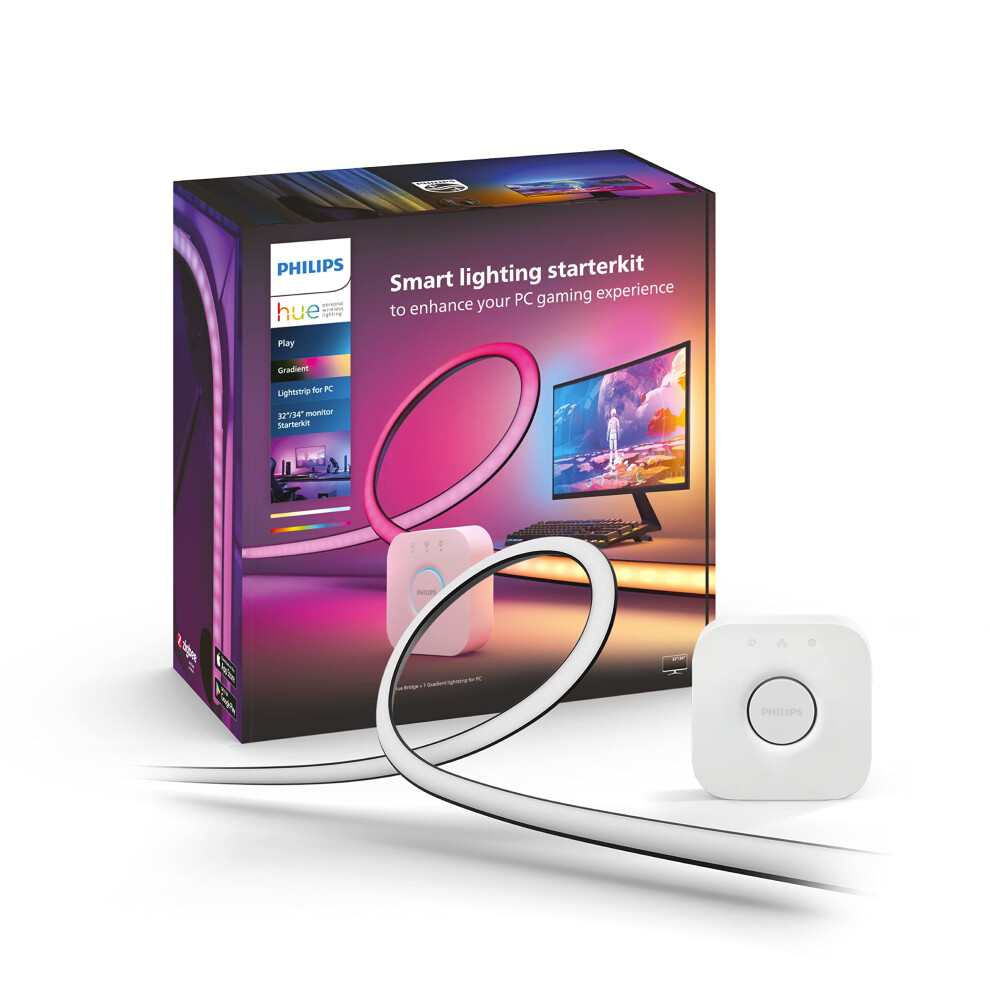 Philips Hue Play Gradient Pc Lightstrip Starter Kit Including Hue Bridge [For 32-34 Inch Screens] Led Smart Lighting. Sync For Entertainment Gaming A