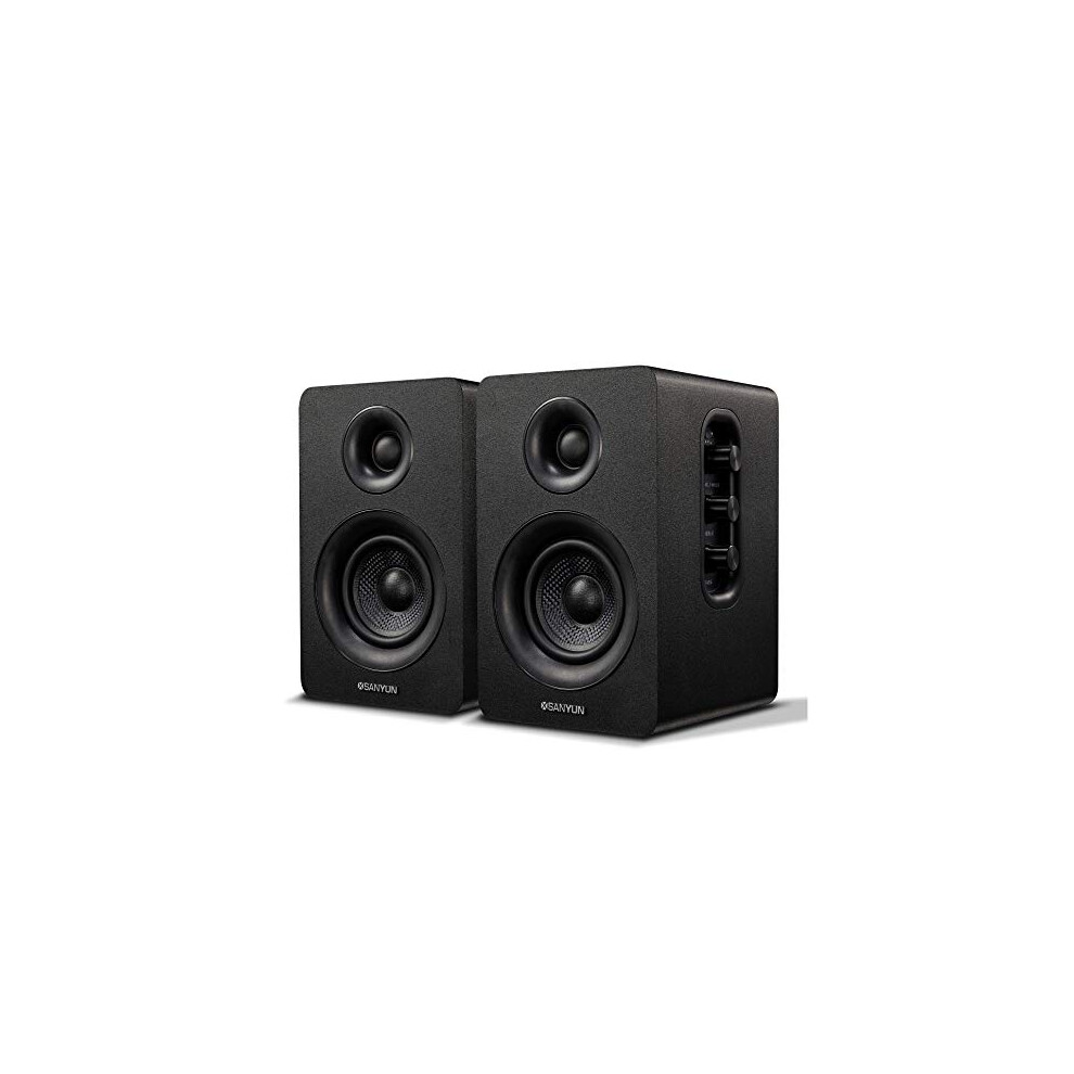 Sanyun Sw208 3"" Active Bluetooth 5.0 Bookshelf Speakers - 60W Carbon Fiber Speaker Unit - Built-In 24Bit Dac - Dynamic 3D Surround Sound - 2.0 Comput