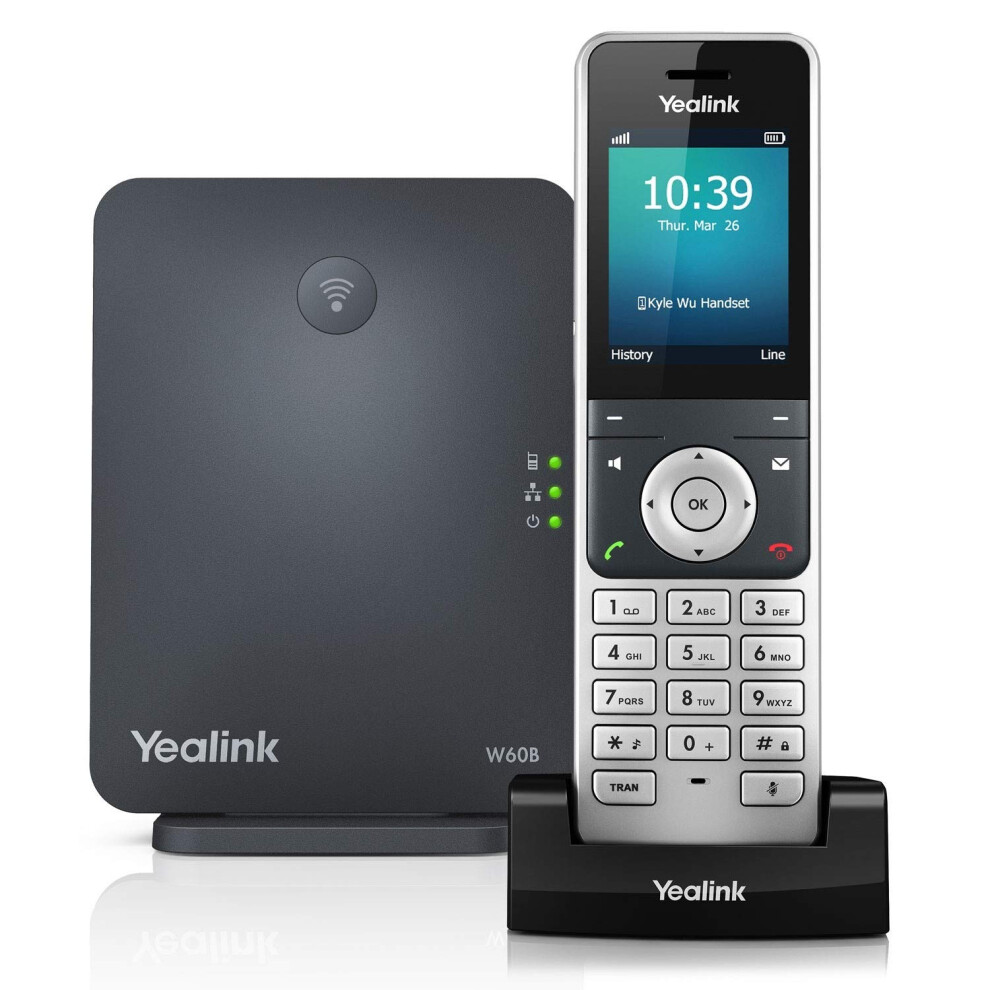 Yealink W60P Cordless DECT IP Phone and Base Station  2.4-Inch Color Display. 10/100 Ethernet  802.3af PoE  Power Adapter Included