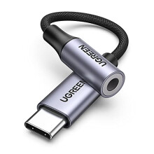 UGREEN USB-C auf Aux 3,5 mm Adapterkabel weiblich, 10 cm - Space Grau