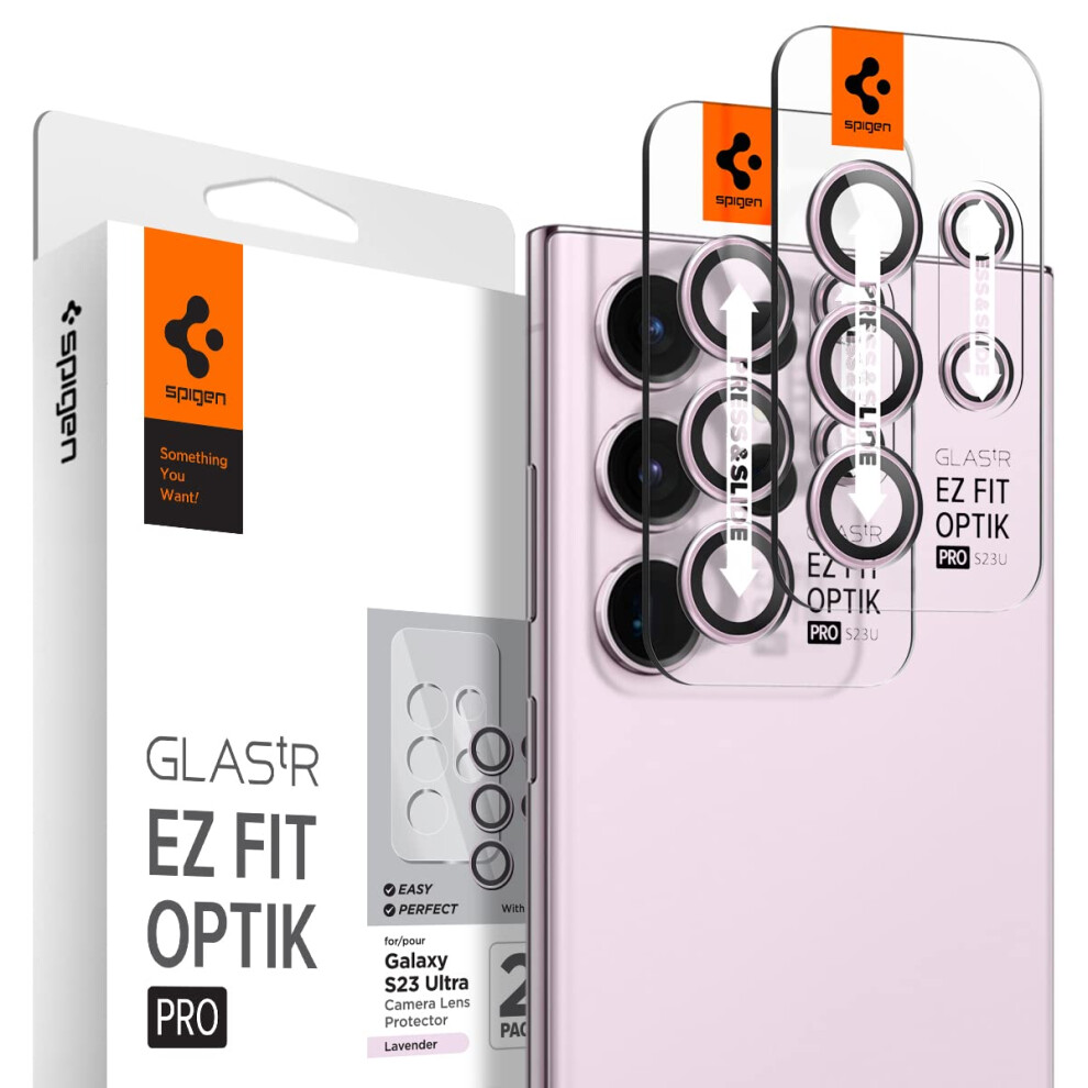 Spigen Camera Lens Screen Protector [Glas.tR EZ Fit Optik Pro] designed for Galaxy S23 Ultra - Lavender [2 Pack]