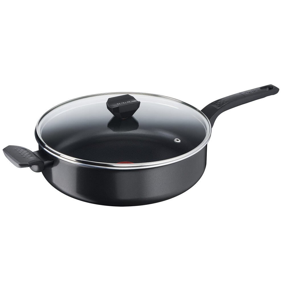 Tefal B55537 Easy Cook and Clean Saut Pan 28 cm  Including Glass Lid  Non-Stick Coating  Safe  Thermal Signal  Diffusion Pan Base  Healthy Cooking  Bl